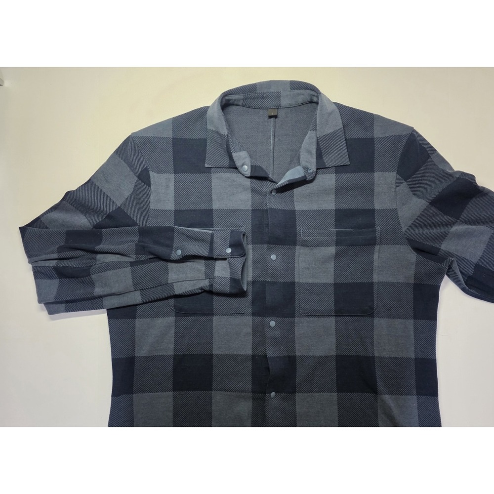 Lululemon Mens Size L Long Sleeve‎ Snap Button Blue Plaid Shirt